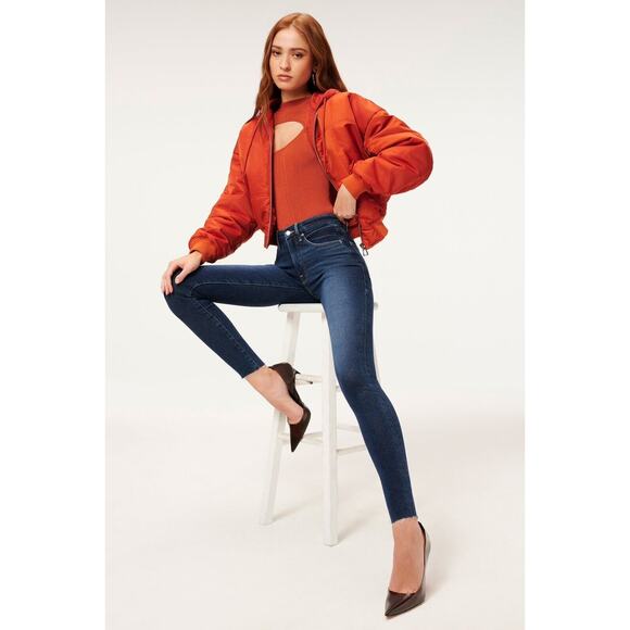 Good American Good Legs Blue Denim Jean Skinny Frayed Hem Size 26 - Picture 1 of 10